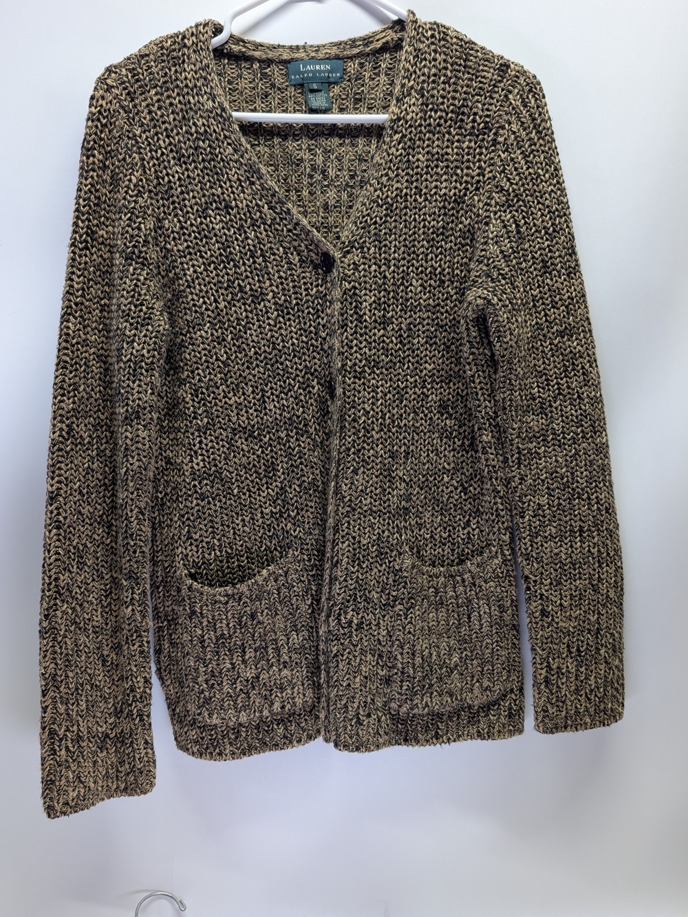 Ralph Lauren Marled Brown Knit V-Neck Cardigan